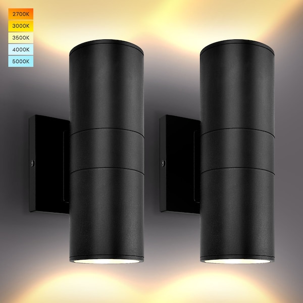 Luxrite Modern Cylinder LED Up and Down Outdoor Wall Light 5CCT 2700K-5000K Waterproof 20W 1800LM ETL, 2PK LR40335-2PK - main